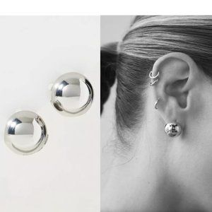 NEW ~ Anthropologie Silver Ball Huggie Earrings